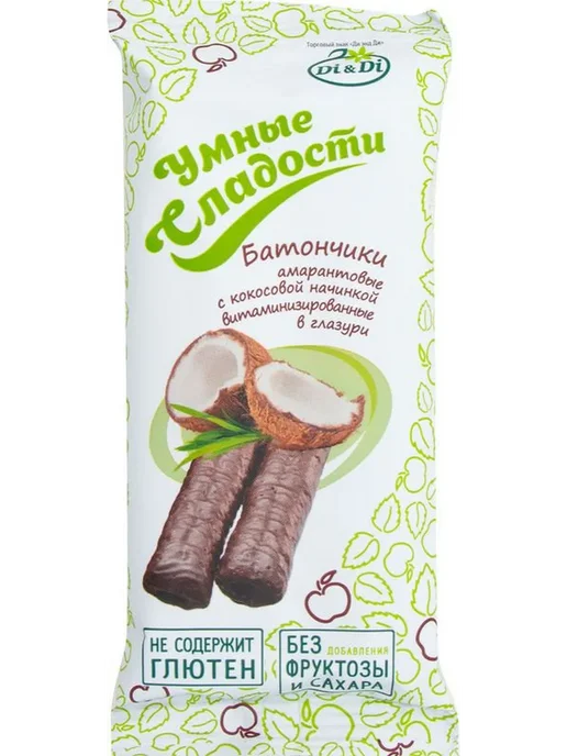 Di&Di Батончики амарантовые с кокосовой начинкой в глазури, 3*20г, 3x20, фото 2