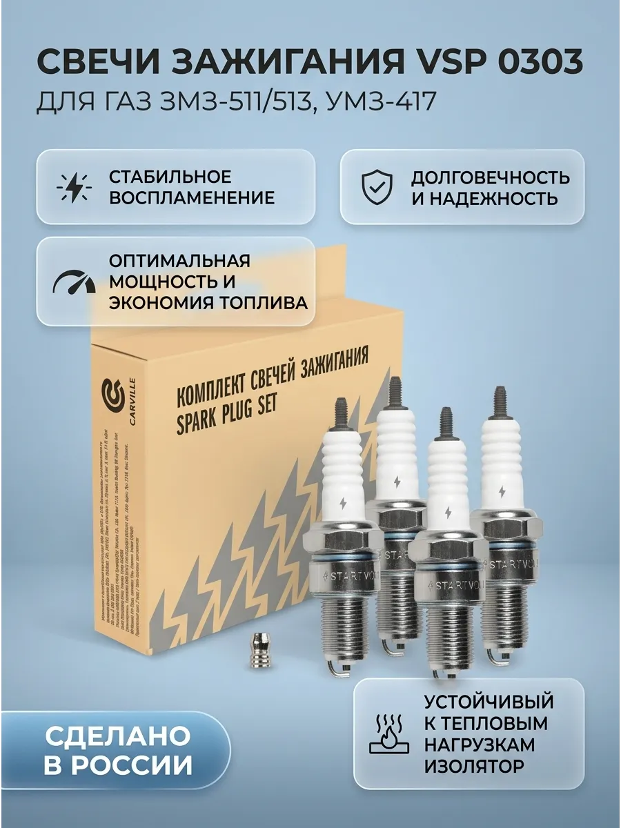 Свечи ГАЗ/ЗИЛ с дв. ЗМЗ-511/513/УМЗ-417 (зазор 0,85мм, с резистором) (в инд. упак) СтартВОЛЬТ