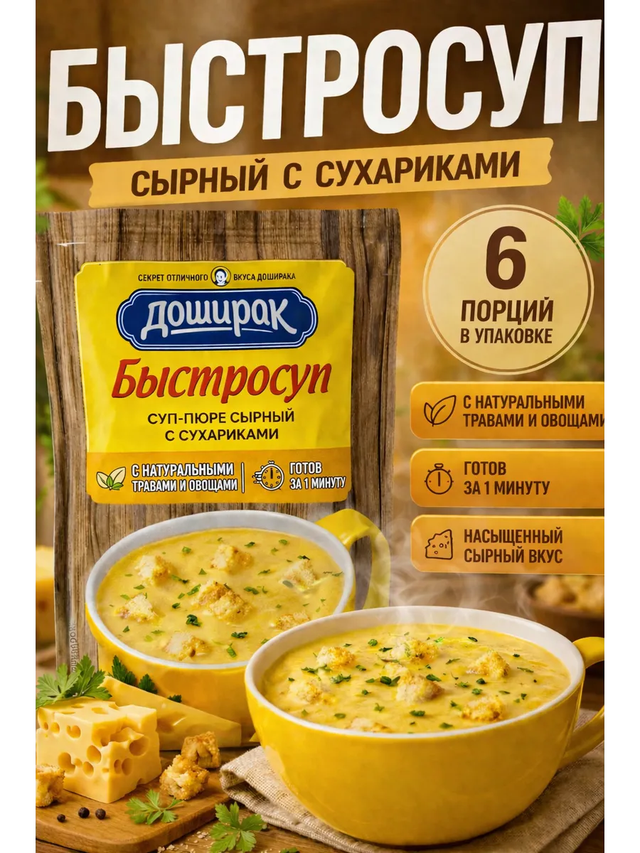 Суп-пюре Быстросуп сырный с сухариками, 6 шт