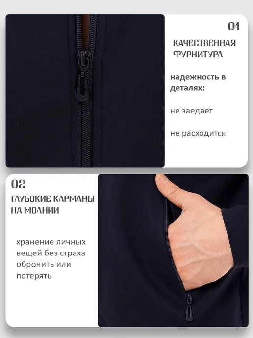 asfashiondp Спортивный костюм на молнии без начеса, синий, фото 2