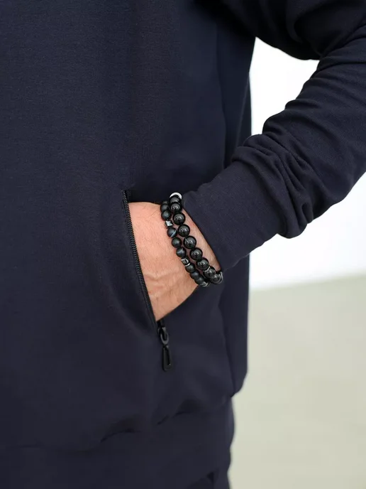 asfashiondp Спортивный костюм на молнии без начеса, синий, фото 5