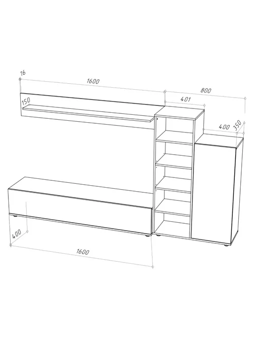НОНТОН Стенка Amazon (Белый), белый, фото 5