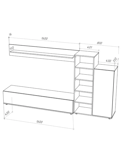НОНТОН Стенка Amazon (Белый), черный, фото 5
