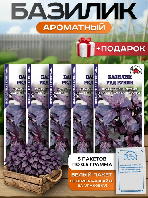 золотая сотка алтая Семена Базилик Ред Рубин Белый пакет, белый