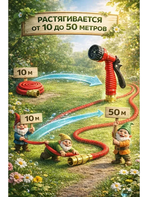 Берестинья Шланг поливочный растягивающийся 50 м, 50 м, фото 2