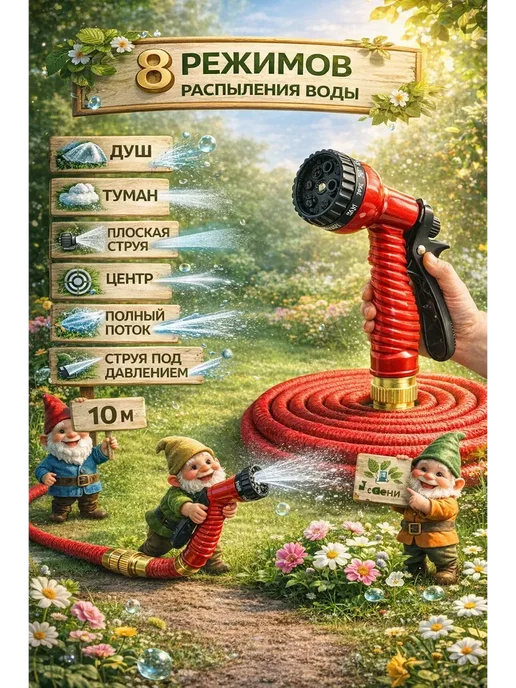Берестинья Шланг поливочный растягивающийся 50 м, 50 м, фото 3