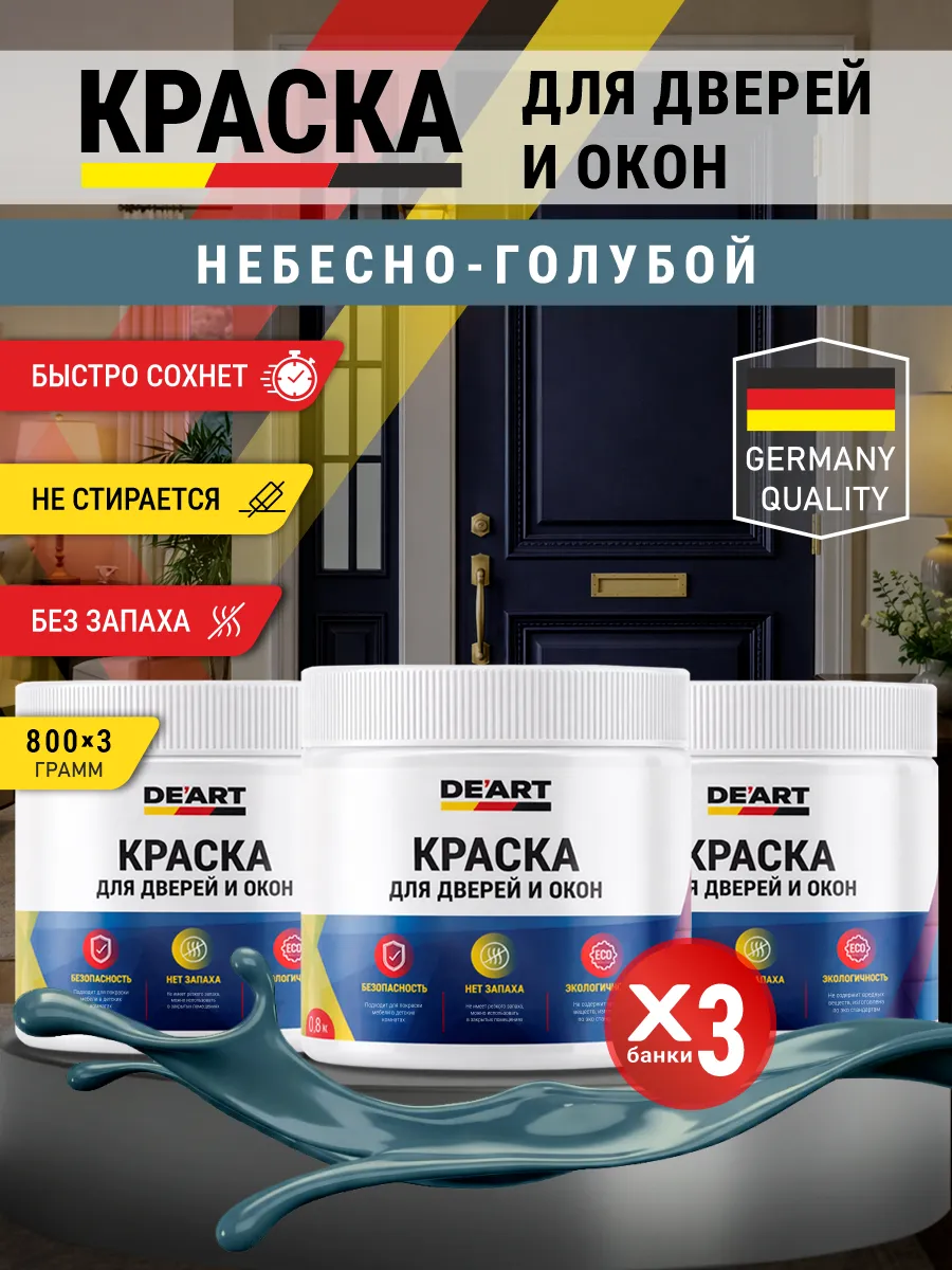 Краска для дверей и окон матовая без запаха небесно-голубой