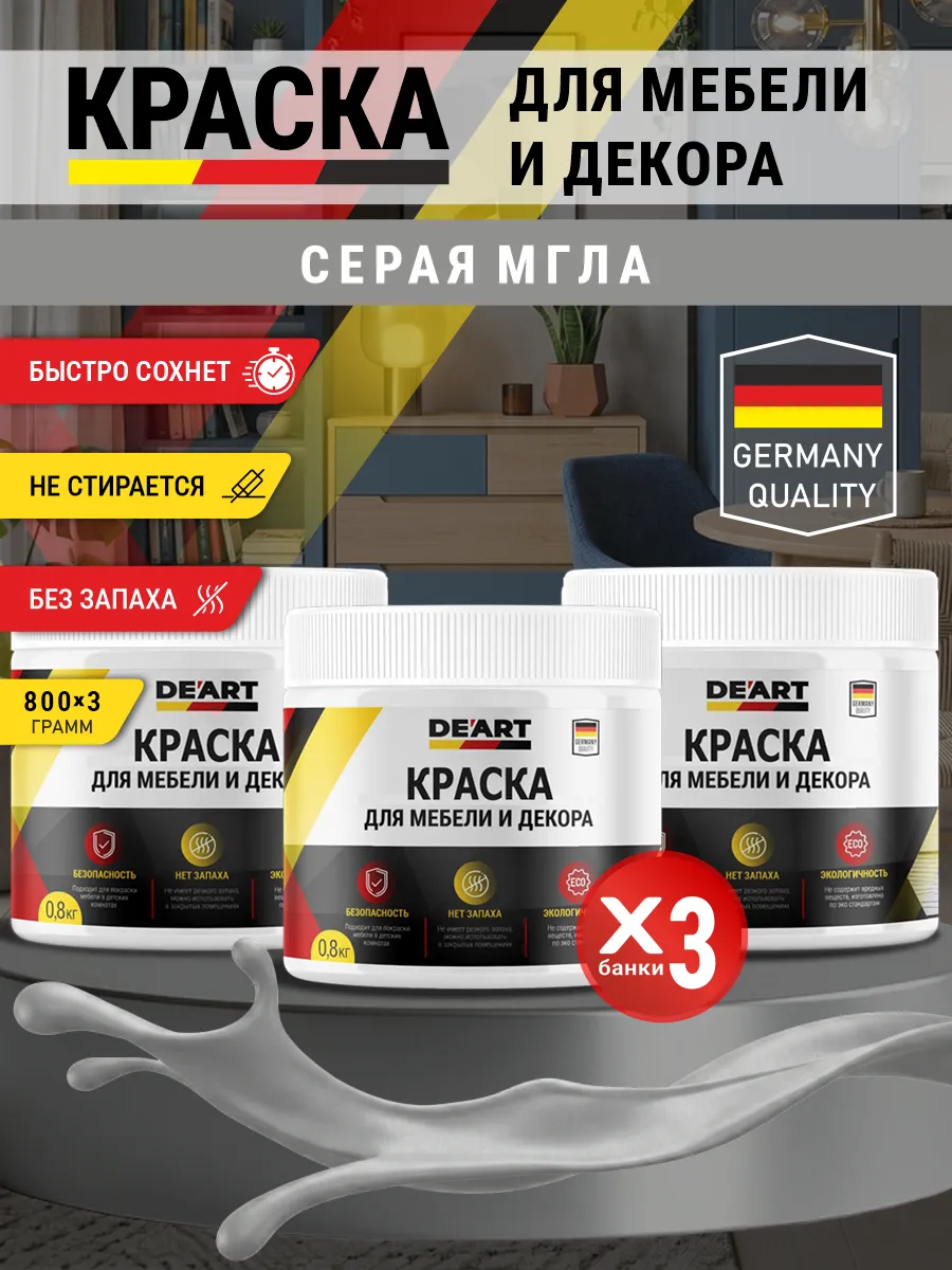 Краска для мебели и декора матовая без запаха серая мгла