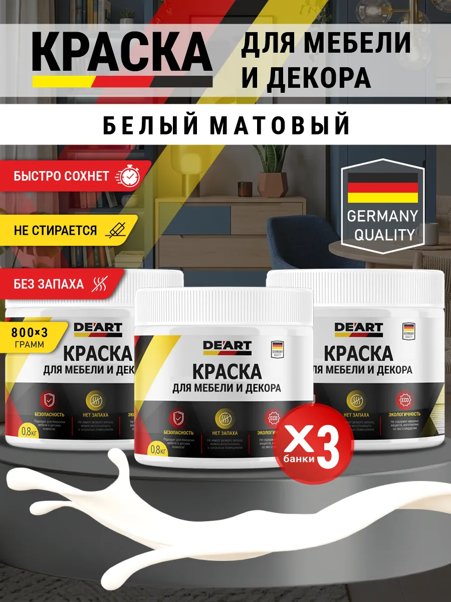 Краска для мебели и декора матовая без запаха белый матовый