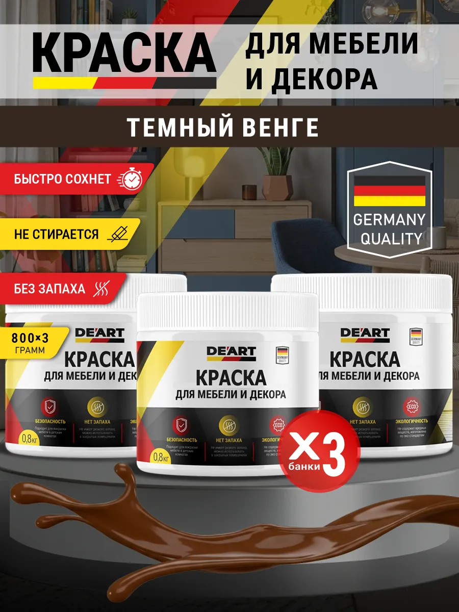 Краска для мебели и декора матовая без запаха темный венге