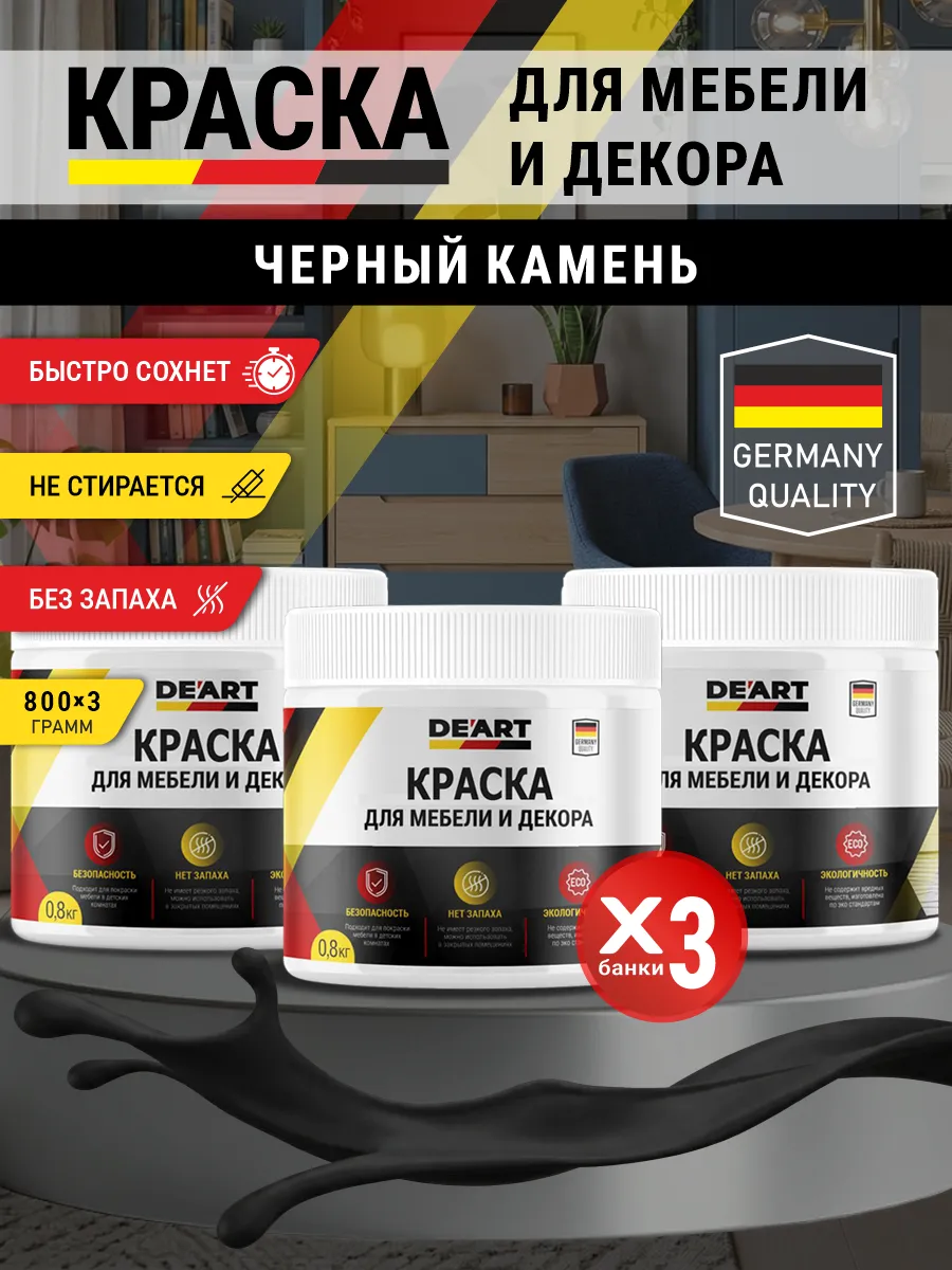 Краска для мебели и декора матовая без запаха черный камень