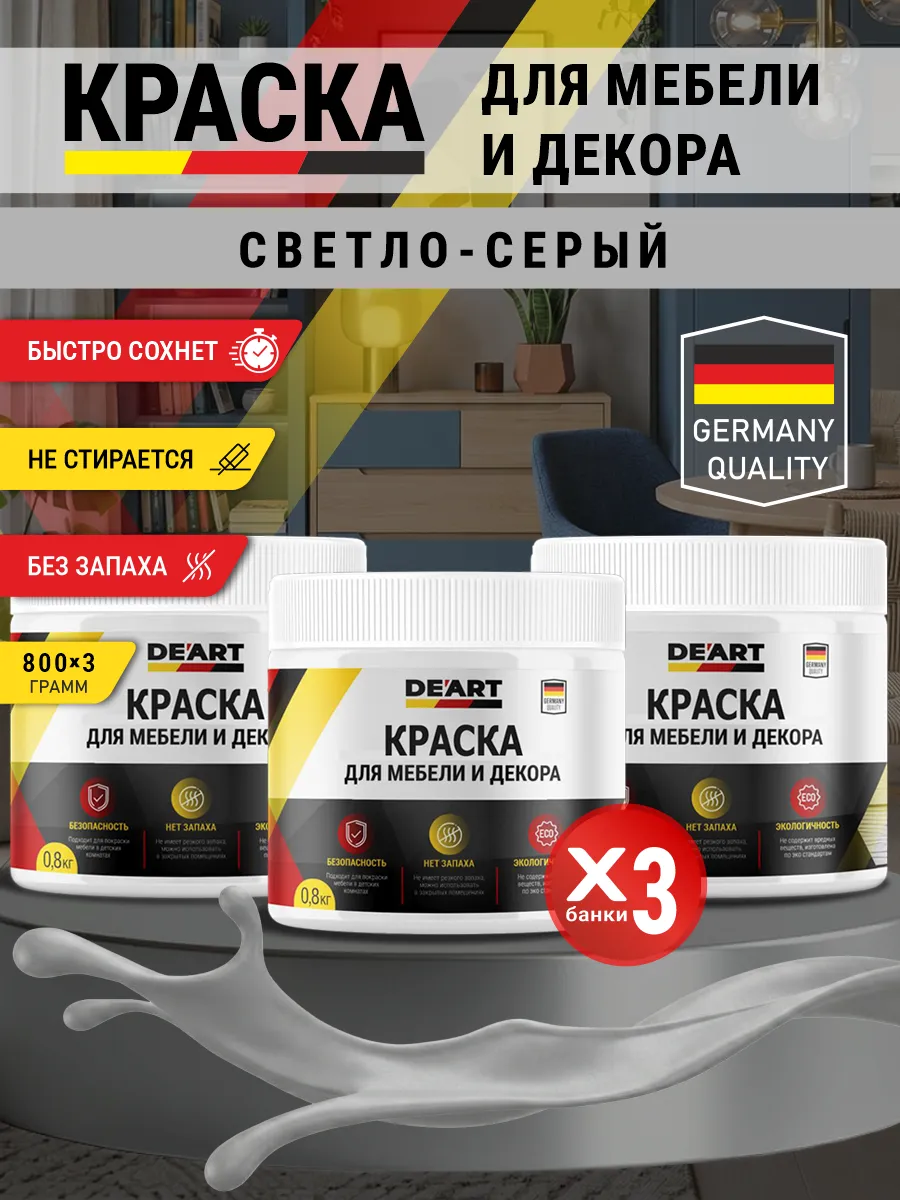 Краска для мебели и декора матовая без запаха светло-серый