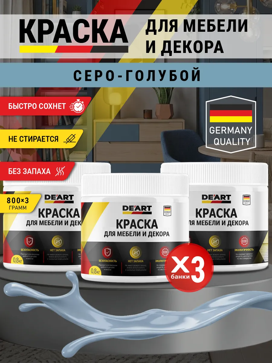 Краска для мебели и декора матовая без запаха серо-голубой