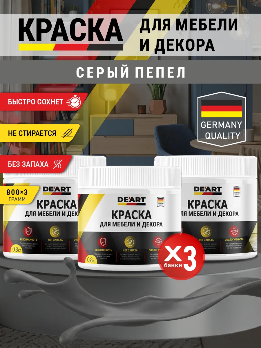 Краска для мебели и декора матовая без запаха серый пепел