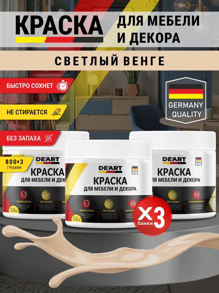 Краска для мебели и декора матовая без запаха светлый венге
