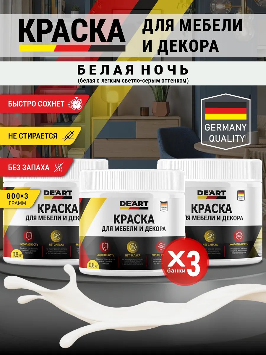 Краска для мебели и декора матовая без запаха белая ночь
