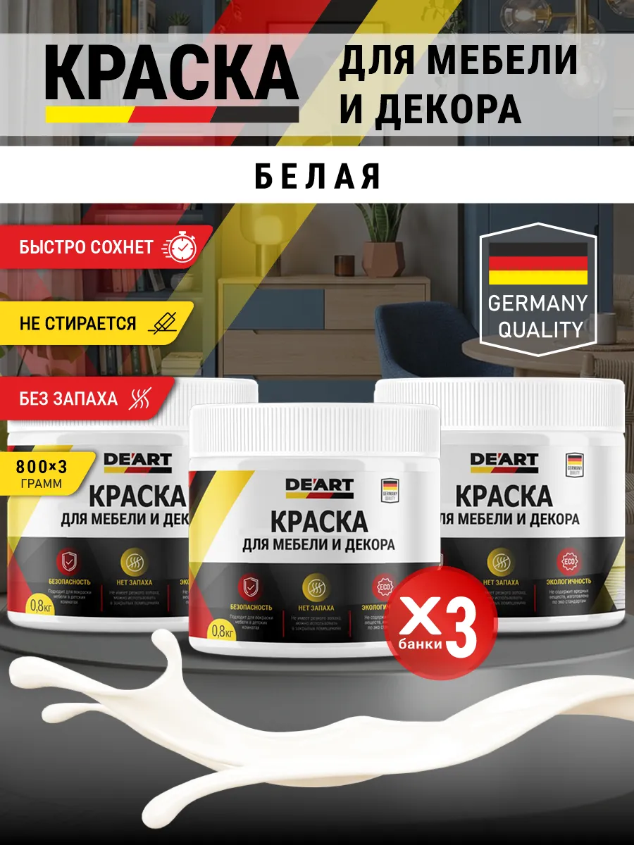 Краска для мебели и декора матовая без запаха белый