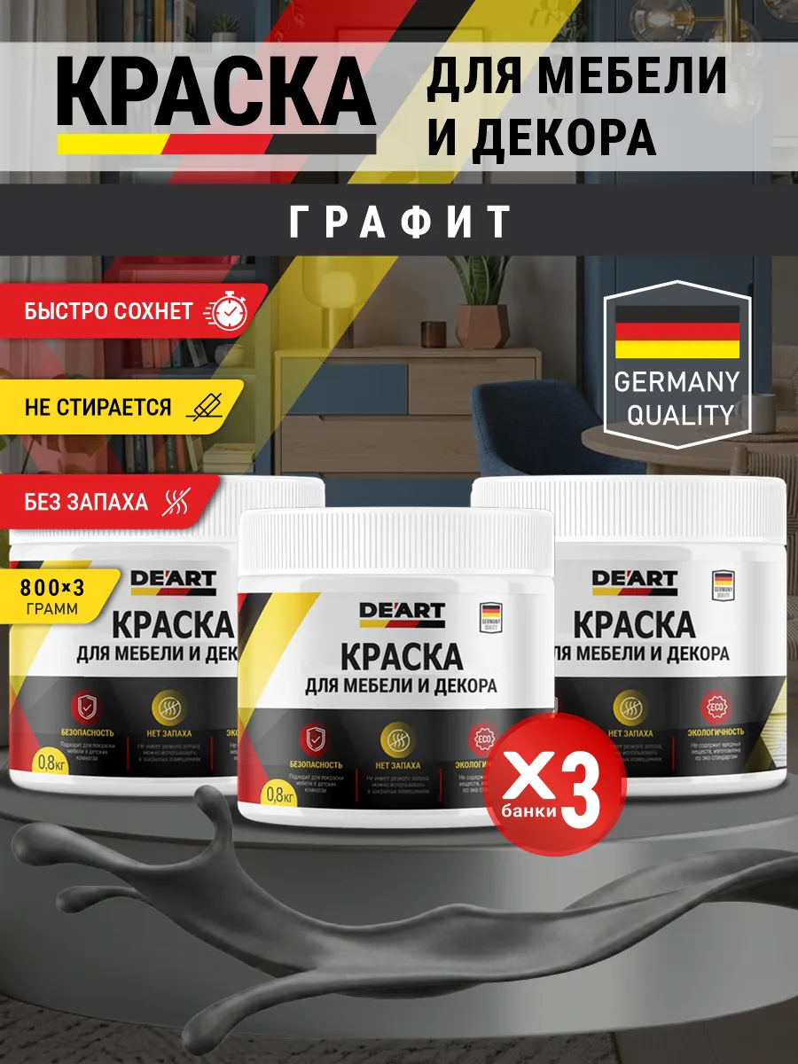 Краска для мебели и декора матовая без запаха графит
