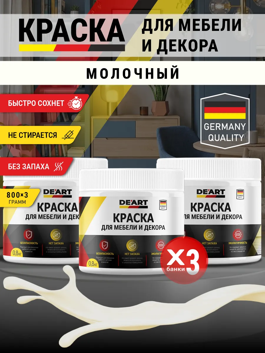 Краска для мебели и декора матовая без запаха молочный