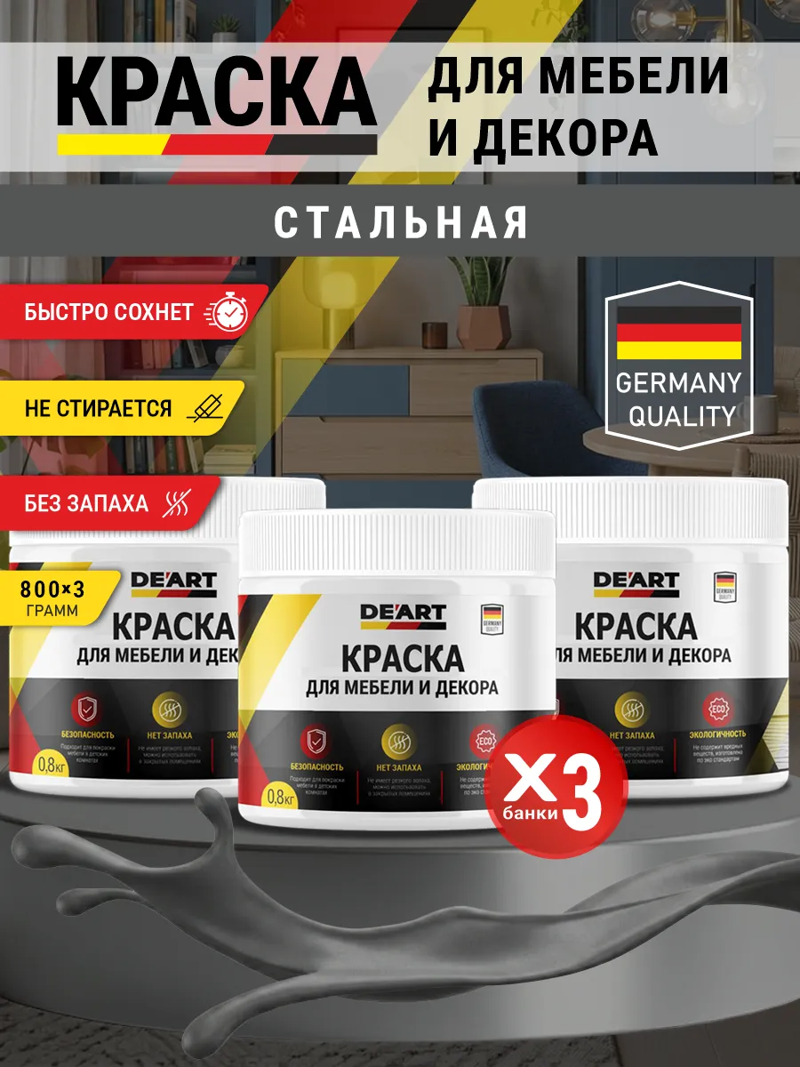 Краска для мебели и декора матовая без запаха стальной