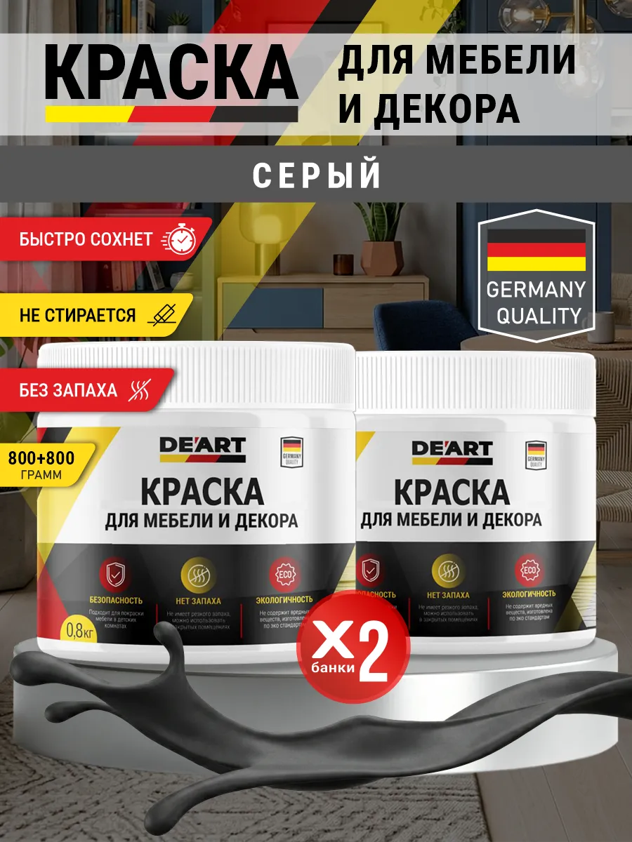 Краска для мебели и декора матовая без запаха серый