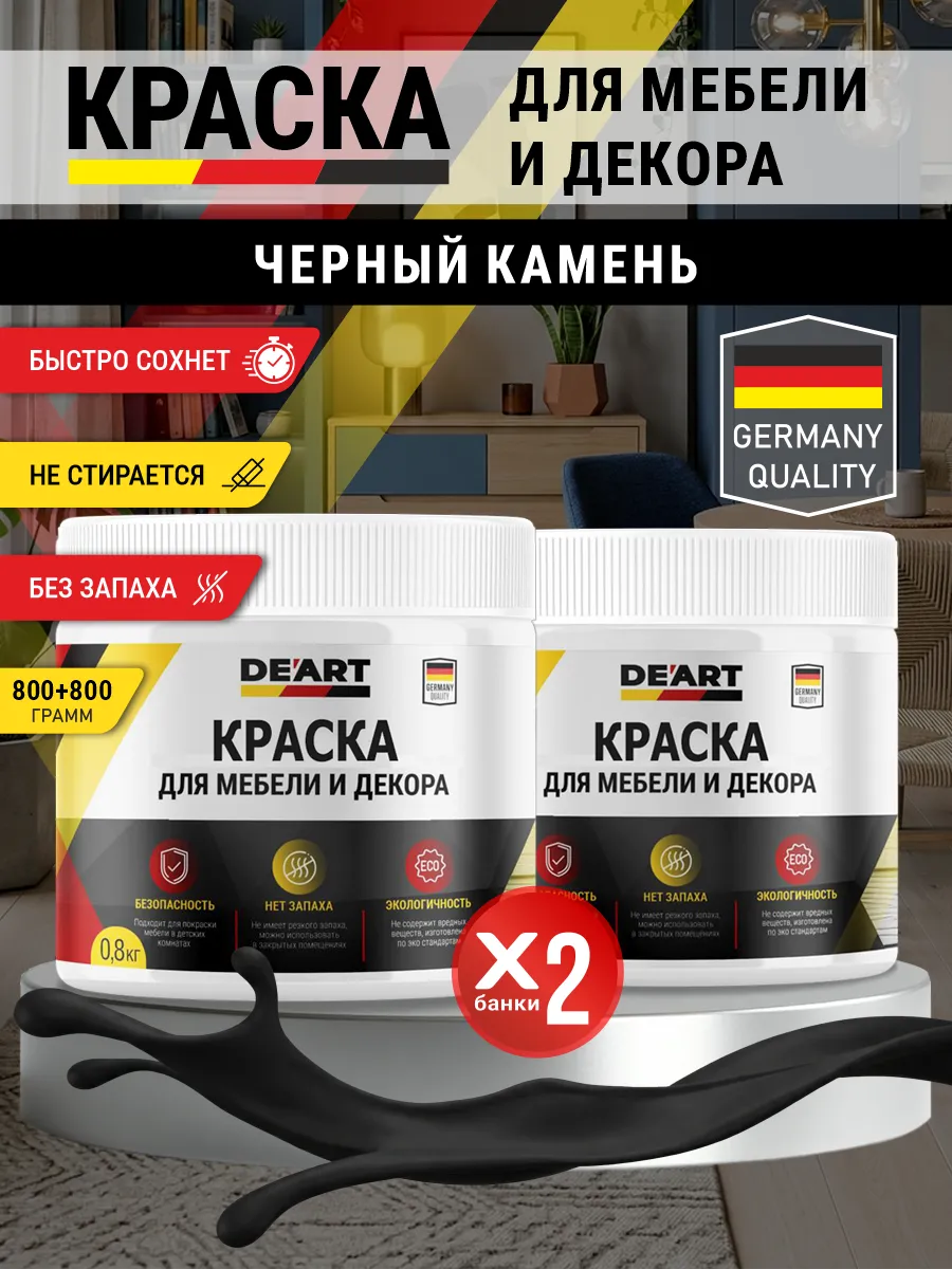 Краска для мебели и декора матовая без запаха черный камень