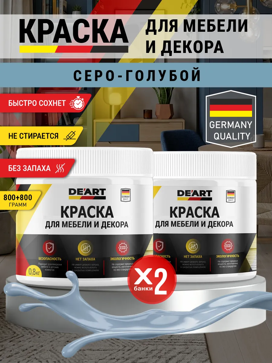 Краска для мебели и декора матовая без запаха серо-голубой