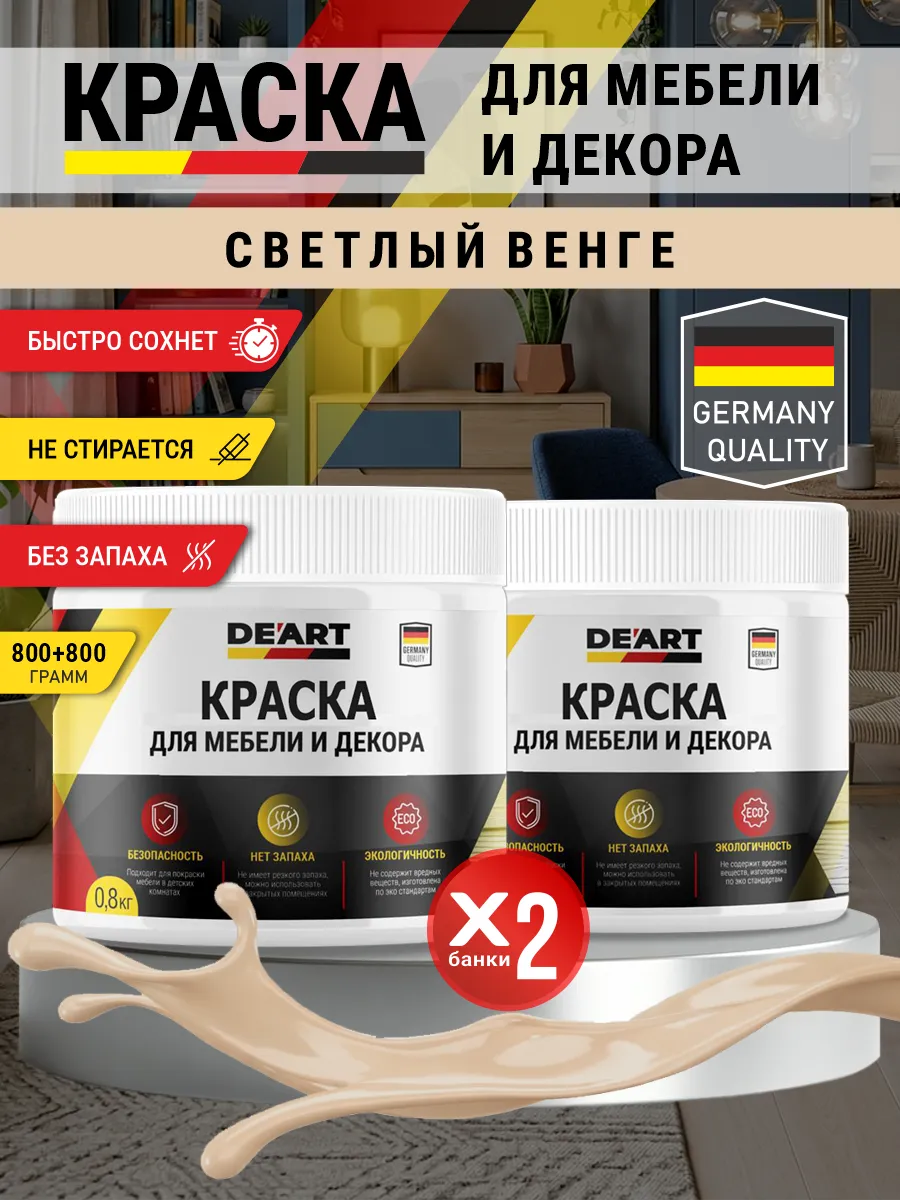 Краска для мебели и декора матовая без запаха светлый венге
