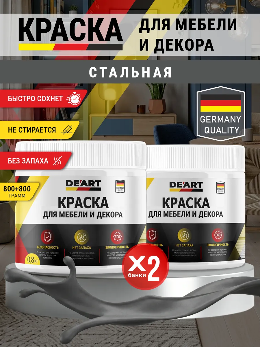 Краска для мебели и декора матовая без запаха стальной