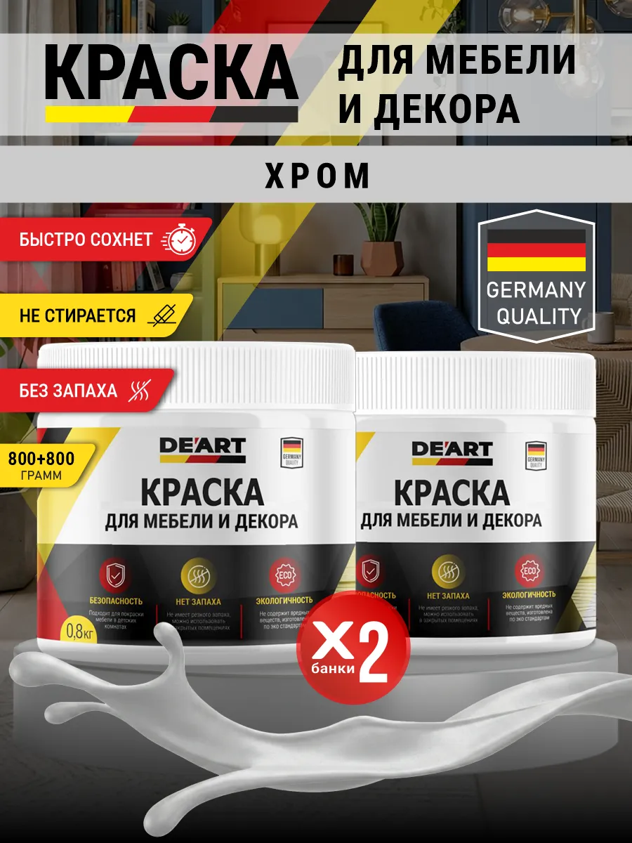 Краска для мебели и декора матовая без запаха хром