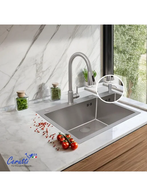 Cerutti spa Мойка для кухни нержавейка Gloria 60 хром, серый, фото 3