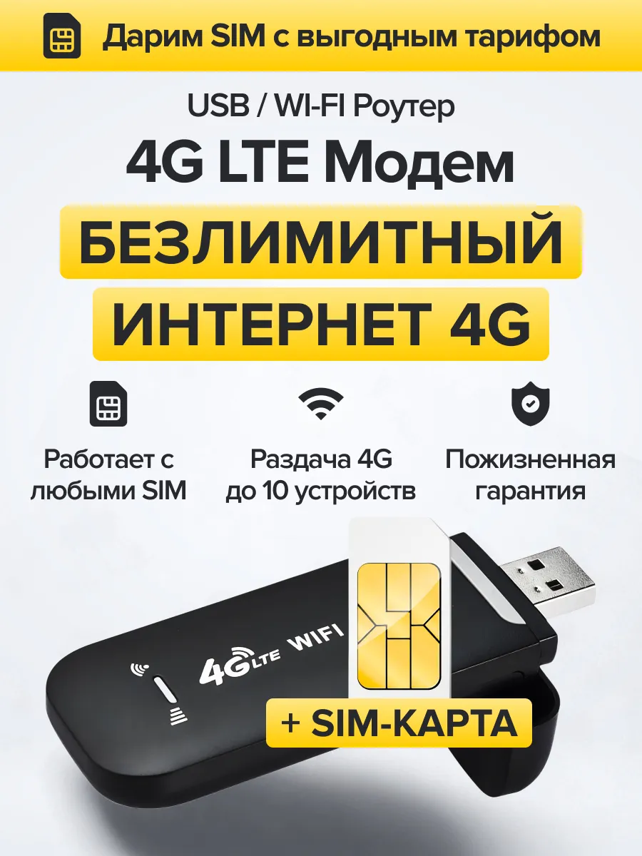 USB Модем роутер 4G WiFi с сим картой для ноутбука