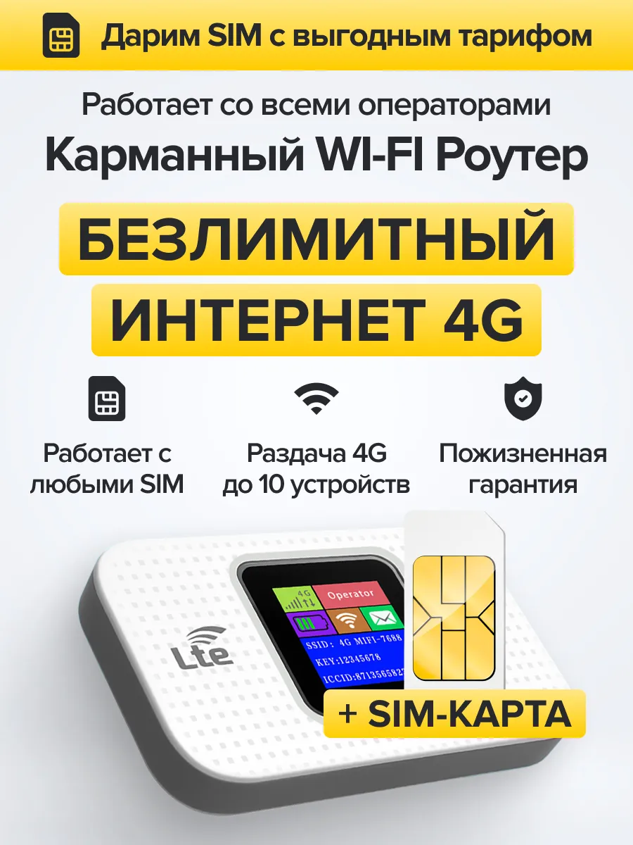 Роутер WiFi с сим картой 4G, вайфай модем белый