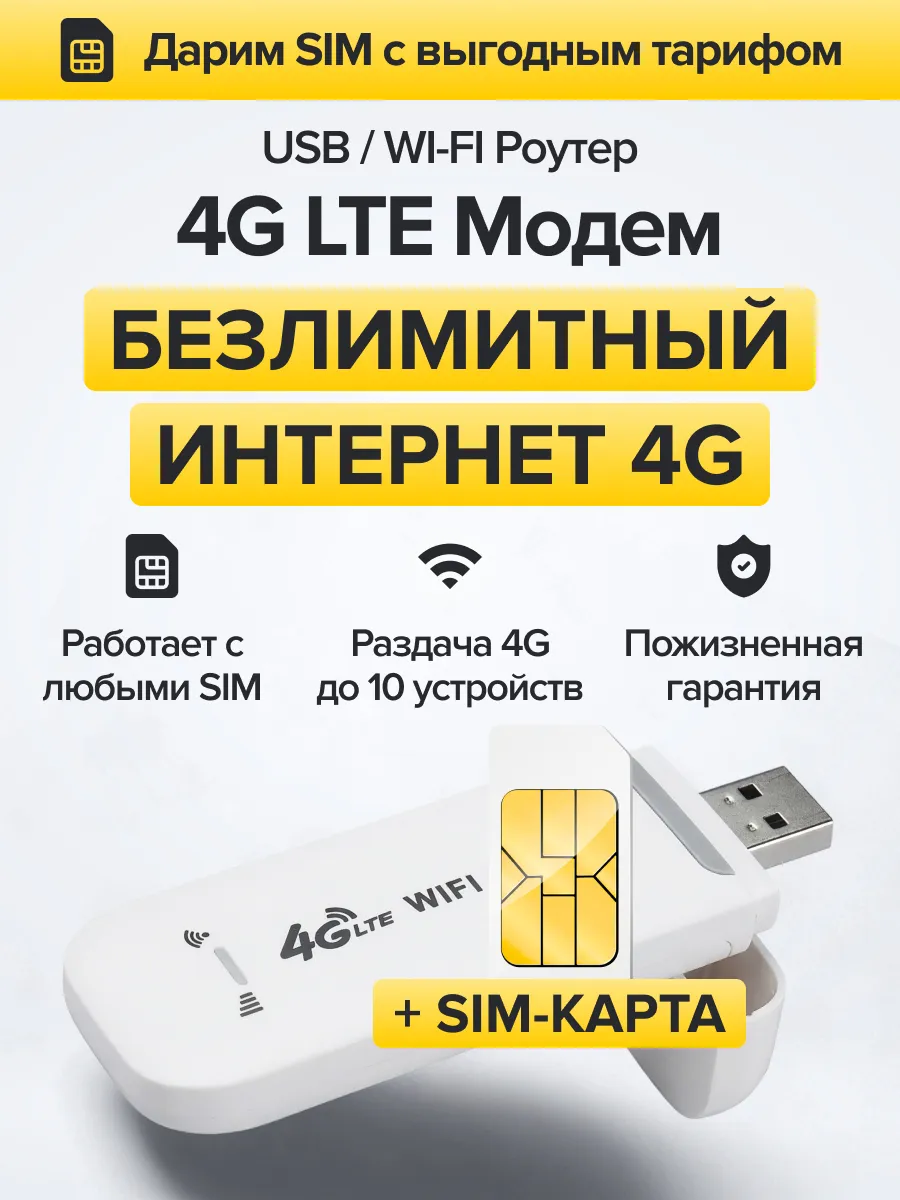 USB Модем роутер 4G WiFi с сим картой для ноутбука