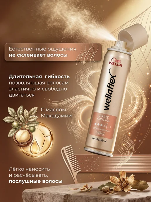 WELLAFLEX Лак для волос профессиональный "Контроль пушистости" 500 мл, 250 мл, фото 4