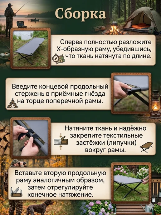 HomZon Раскладушка туристическая, раскладная кровать, серый, фото 4
