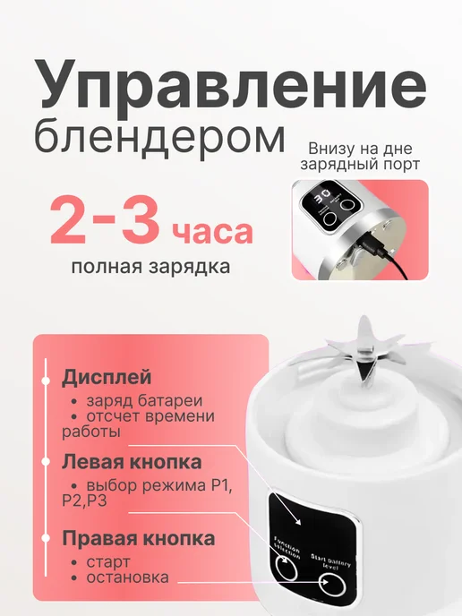 Портативный блендер, белый, фото 4