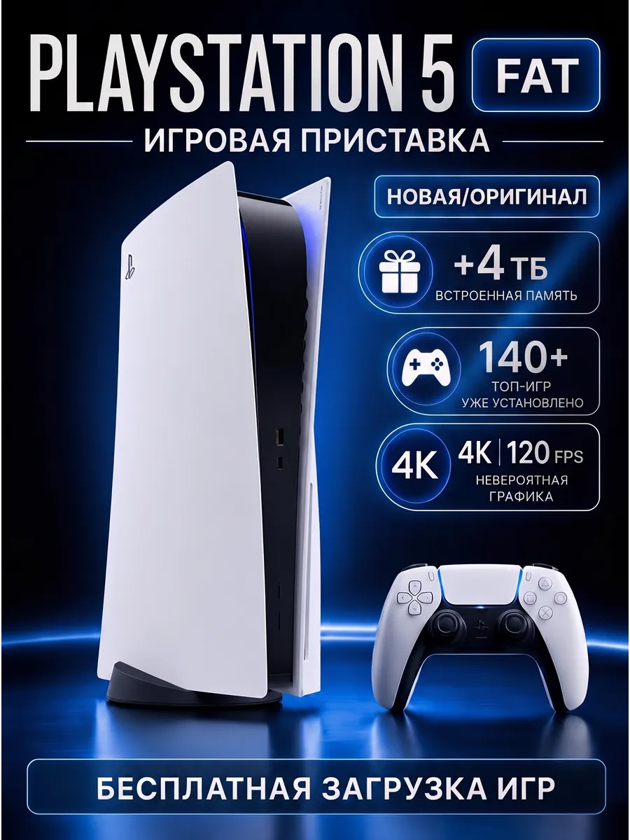 PlayStation 5 FAT с дисководом прошитая 880ГБ + 4ТБ 140 игр