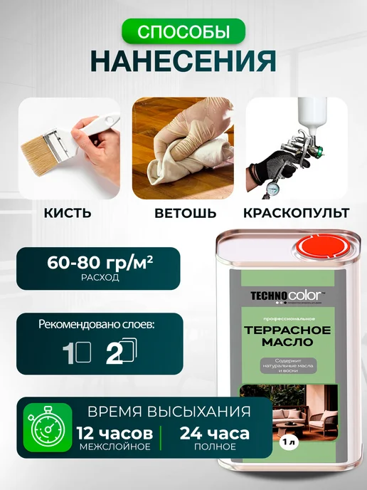 ТЕХНОКОЛОР Масло террасное для дерева с воском 1 л OTL60.13 TECHNOCOLOR, 1 л, фото 7
