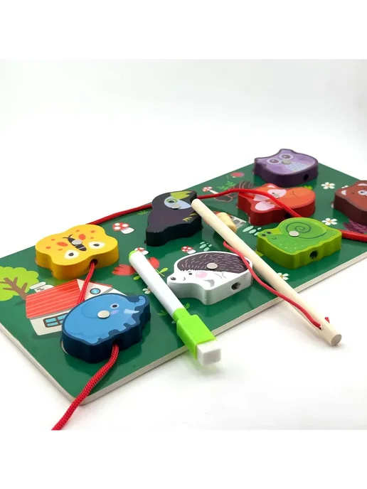 AILA00 Развивающая игрушка магнитная рыбалка шнуровка деревянная, вариант, фото 4