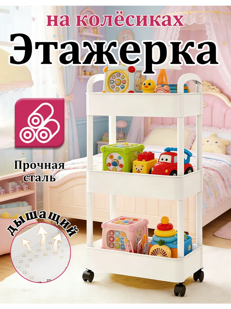Мебель в детскую комнату этажерка на колёсиках