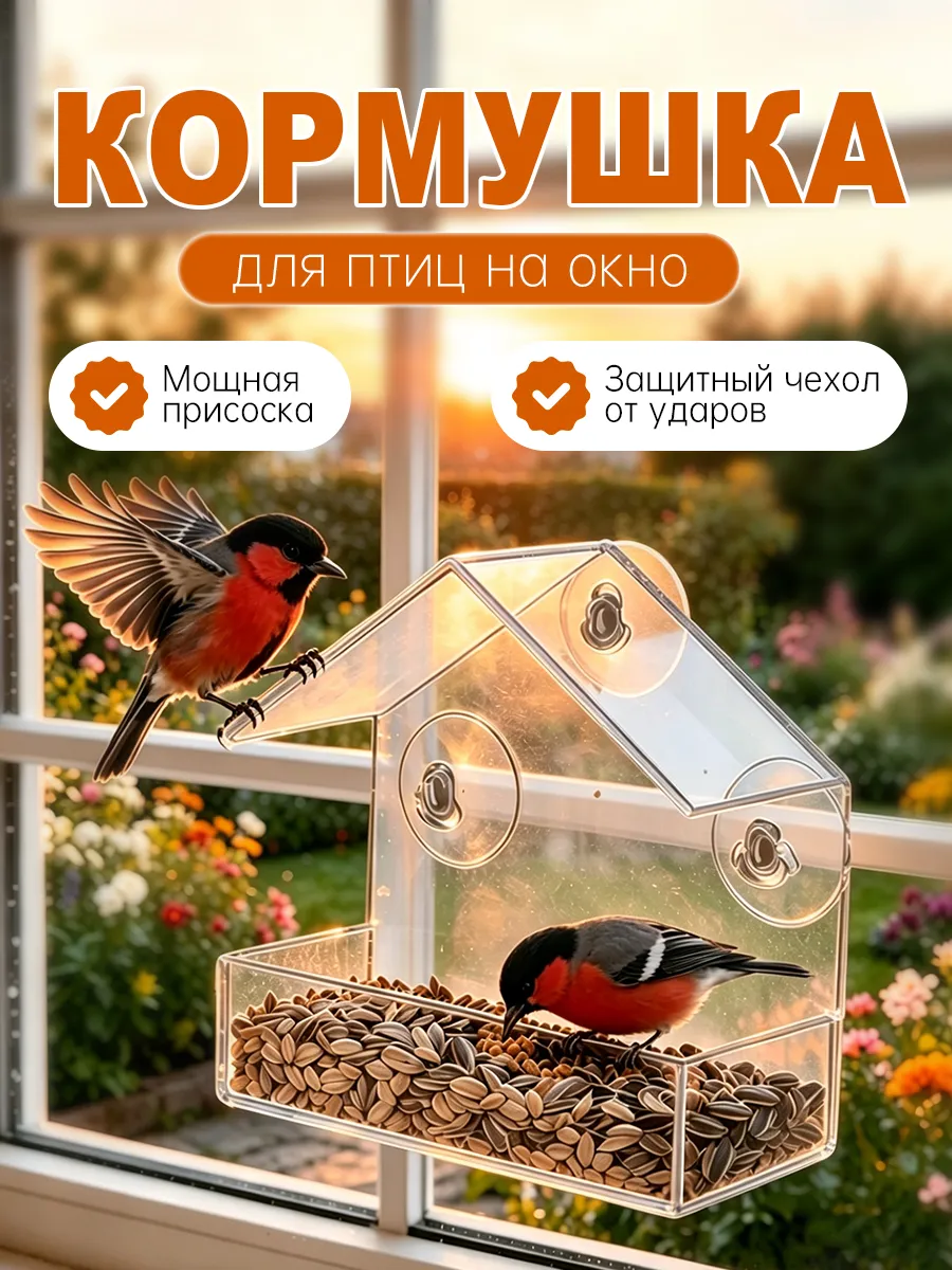 Большая кормушка для уличных птиц на окно
