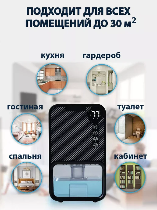 Осушитель воздуха климатический бытовой для дома и кухни, черный, фото 8