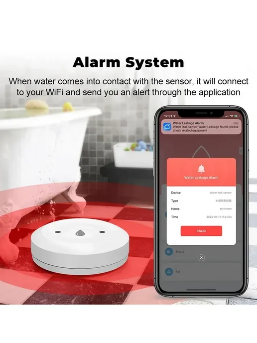 Умный датчик протечки воды Zigbee с Алисой Water leak sensor, белый, фото 2