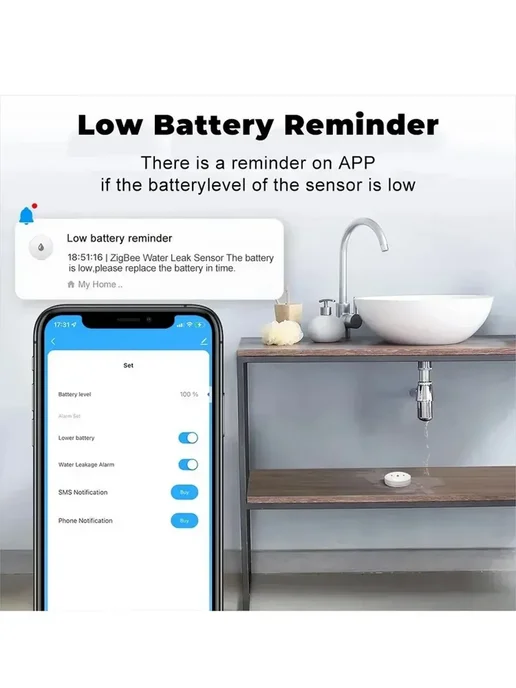 Умный датчик протечки воды Zigbee с Алисой Water leak sensor, белый, фото 7