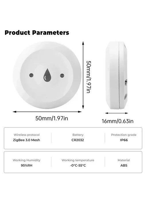 Умный датчик протечки воды Zigbee с Алисой Water leak sensor, белый, фото 8