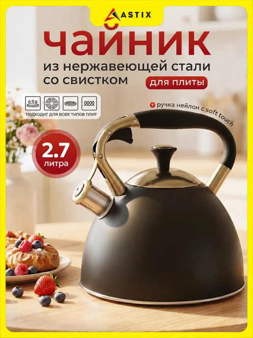 Astix Чайник для плиты со свистком 2.5л, 2,7 л