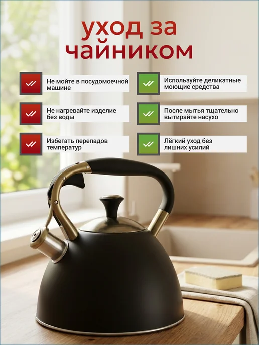 Astix Чайник для плиты со свистком 2.5л, 2,7 л, фото 3