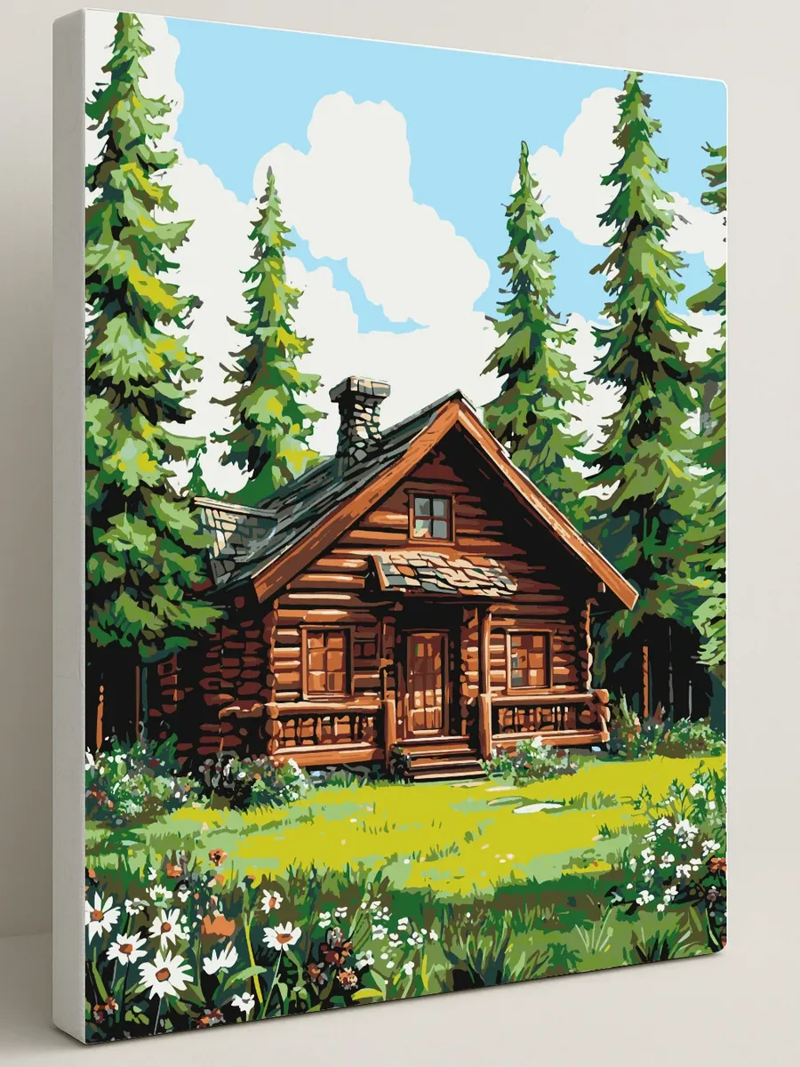 Картина по номерам - Домик среди сосен — 40×50 см