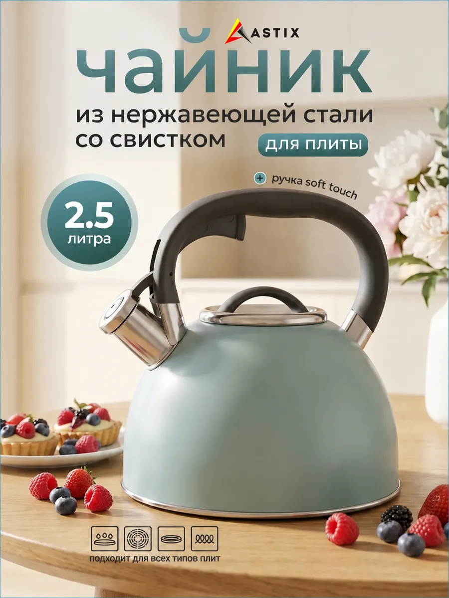Чайник со свистком для плиты 2,5л. из нержавеющей стали